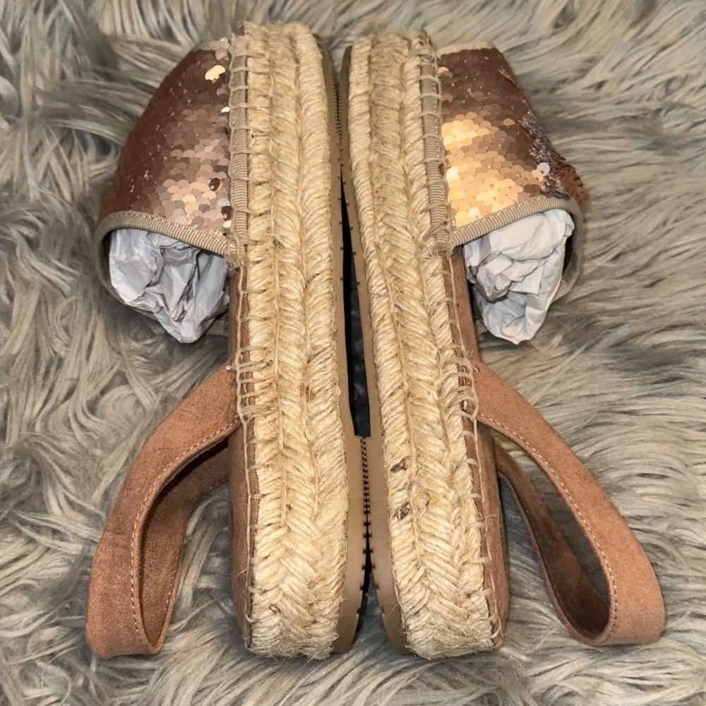NWOT Nalho Kaia Sequin Wedge Espadrille Rose Gold Pink Size 11